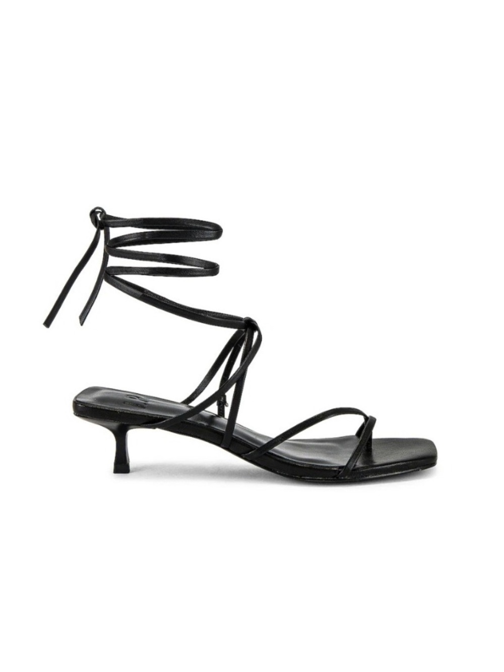 New LPA Carmella Leather Heel Black Strappy Lace Up Square Toe Kitten Heel